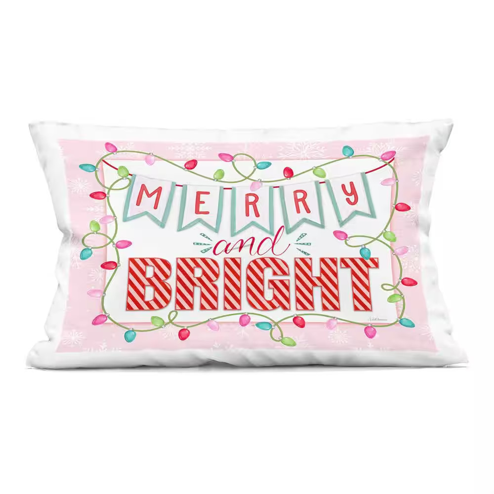 Pastel Pink Merry and Bright Red Print Zipper Polyester 20 In. X 14 In. Throw Pi