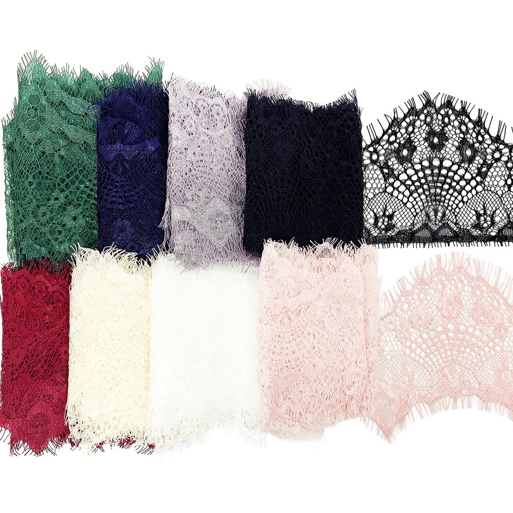 24 Yards Eyelash Lace Trim 3.7″ Wide Vintage Floral Lace Fabric 8 Colors for Sew