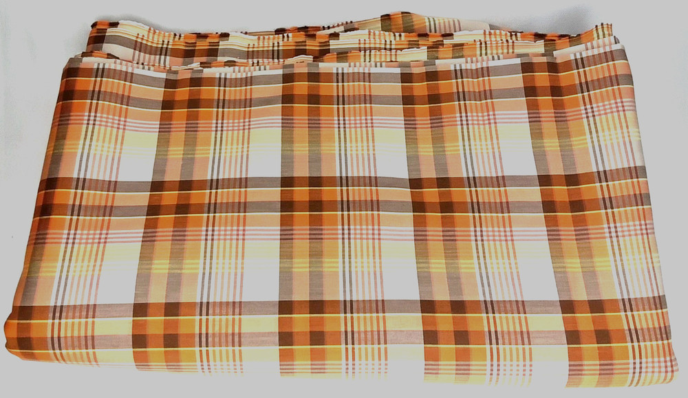 Orange & Brown Plaid Checkered Quilt Fabric Textiles 216″ x 66″ New Arrival