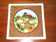 VTG BROWN BLUE GREEN SHEEP CHICKEN GEESE FARM SCENE CUT SEW PANEL PILLOW QUILT