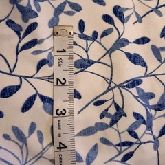 White Fabric Blue Leaf Flowers Plants Cotton Blend 2-2/3 yds x 52” Quilting