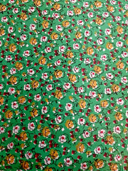 VTG Ditzy CALICO Yellow White & Red Florals on Green Cottagecore 18″x17″