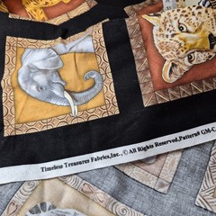 Large Safari Animals Giraffe Lion Zebra Elephant Cotton Fabric 1 1/4 Yards