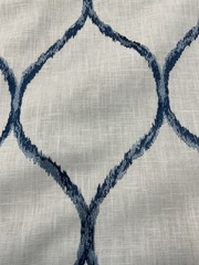 BLUE AND WHITE OGEE EMBROIDERED HOME DECOR DRAPERY WEIGHT FABRIC 2+ yds.