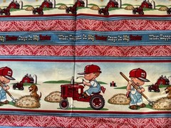 Farmall Tractor Fabric Country Farm Border Print Red Bandana Western Kids BTY