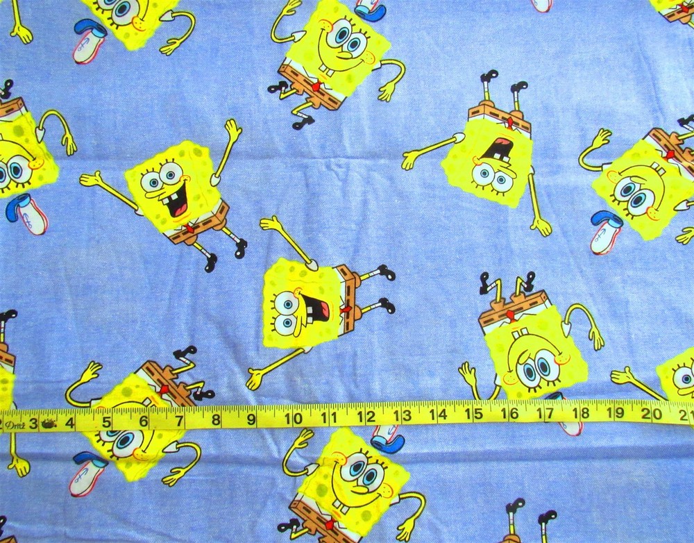 1 yd 100% Cotton Fabric “Sponge Bob” 2003 Viacom Intl. Blue & Bright Yellow