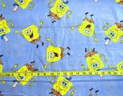 1 yd 100% Cotton Fabric “Sponge Bob” 2003 Viacom Intl. Blue & Bright Yellow