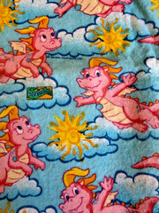 Vintage Dragon Tales Cassie Pink Dragon Sun Clouds Scrap Fabric Pieces 2003!