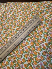 NEW Vintage Cotton Fabric w Store Tag 66″x 35″ W Ditsy Orange Floral 60s 70s