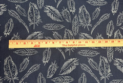 Panache White Feathers Navy Blue Cotton Canvas Fabric BTY #41