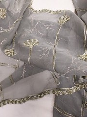 Embroidered Chiffon Fabric With Silver Mettalic Thread