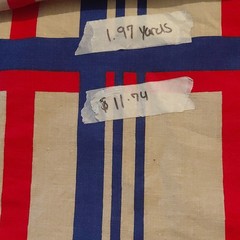 Beige Blue Red Check Plaid Fabric Yardage, 1.97 yds Quilting Sewing Crafting
