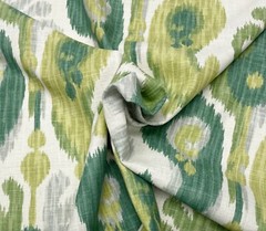 BALLARD DESIGNS ANDROS IKAT GREEN IVORY MULTIPURPOSE LINEN FABRIC BY YARD 54″W
