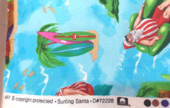 Surfing Santa Christmas Sewing Craft Cotton Fabric 1 Pc 20″ x 42″