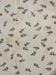 Vtg 50s/60s Novelty Yardage Silky Oriental Abstract Design Tan Blue Red 45×5 yds