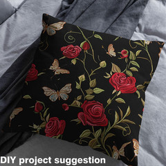 Red Rose Outdoor Fabric by the Yard,White Daisy Flower Plant Fabric by the Yard