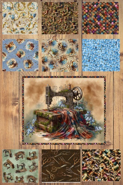Forget Me Not Sewing 1/2 Yard or 1 Yard With Panel Bundle Cotton Fabric