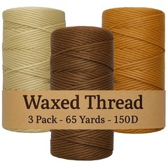 Waxed Thread 3X Wax Thread, 65 Yardx0.8mm String, Cream, Tan and Brown