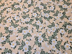 3 YARDS Cotton Fabric – FROM THE GARDEN White Floral Leaves in Tan Marcus