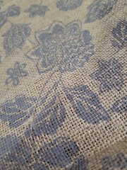Burlap Fabric Blue Roses Leaves Stamped 36×50 inches New Grannycore