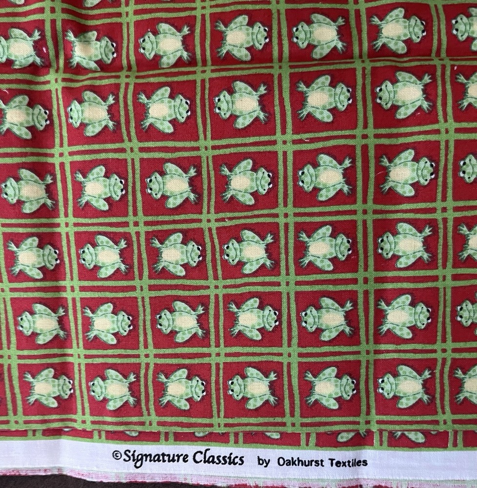 VTG Novelty FROGS on Red & Green Plaid “Signature Classics” by Oakhurst BTFQ