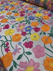 Multicolor Embroidery 3d Floral Lace Fabric By The Yard Blue Orange Pink Flowers