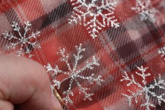 Snowflake Plaid Sheer Fabric 6+ Yards X 54 In Wide Red Sparkle Glitter Overlay