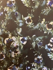 100% Floral Silk Charmeuse Deep Teal & Midnight Navy Blue 2Yards 23″ Long 54″ W