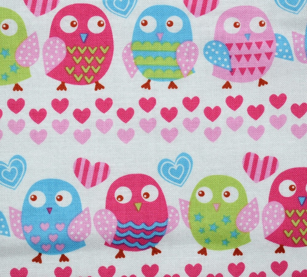 OWL Fabric Hobby Lobby Love Birds 3.3 Yards 100% Cotton Pink Blue Heart Quilting