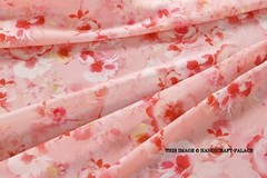 Pink Crepe Silk Floral Printed Fabric Craft Dress Making Material By The Meter