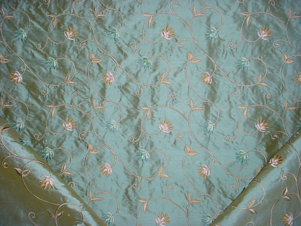 9-7/8Y Kravet Couture 24060 Embroidered Silk Velvet Floral Upholstery Fabric