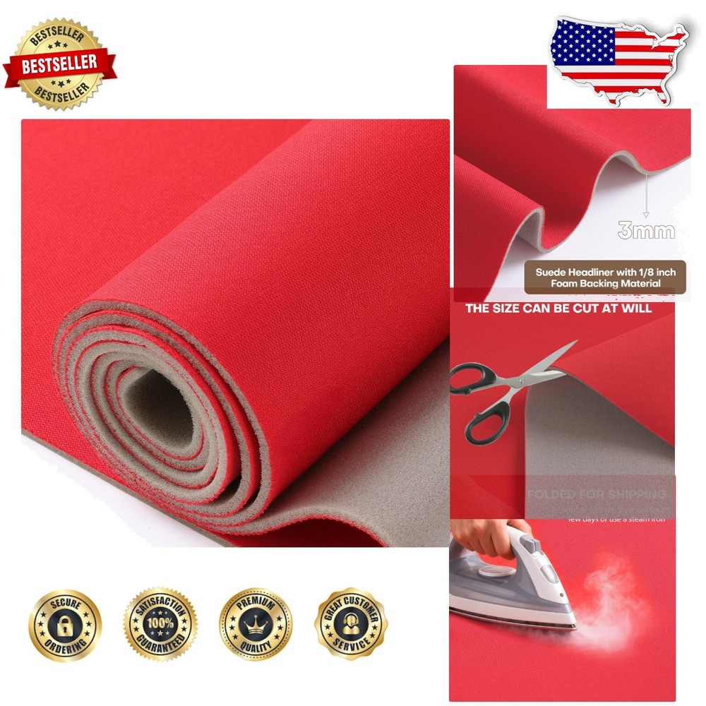 Red Headliner Fabric 60″x144″ Foam Backed Upholstery Car Roof Repair Fade Resist