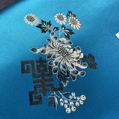 Vtg 1950s Harilela’s Hong Kong Silk Blend Brocade Fabric Turquoise Silver 5 Yard