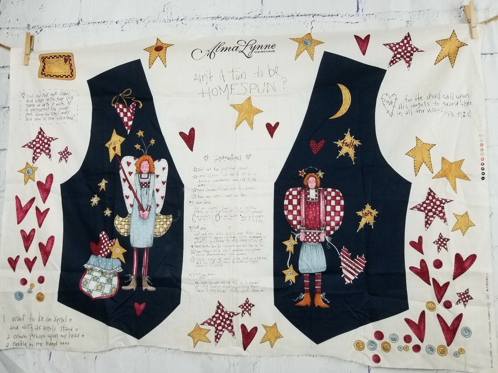 Hi-Fashion Fabric Homespun Country Angel Vest Cut & Sew Panel Alma Lynn Design