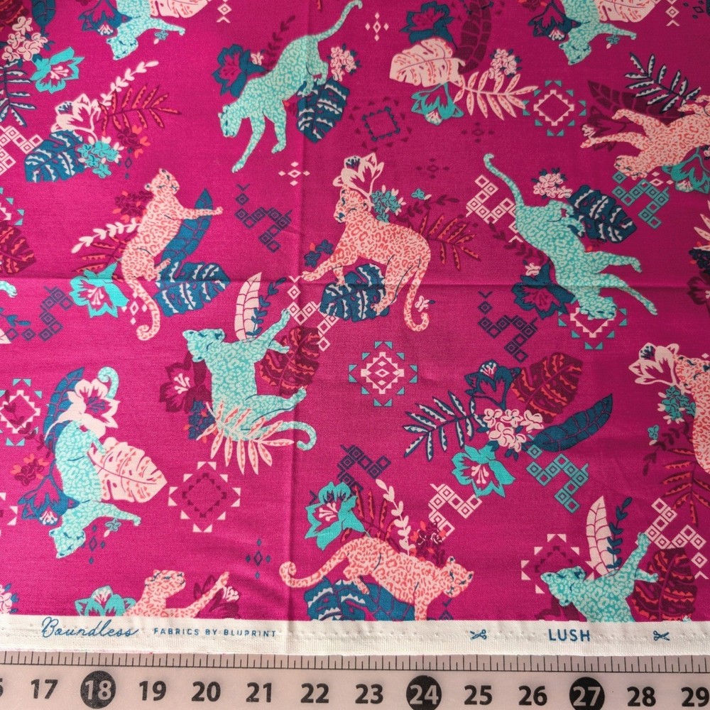 Boundless by Bluprint Lush Magenta Pink Leopard Tropical Cotton Fabric 6+ Yards