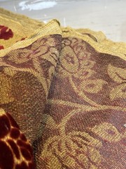 4-1/4Y Cantoni Sculpted Velvet Upholstery 58″ Fabric – Deep Ruby on Golden Tan