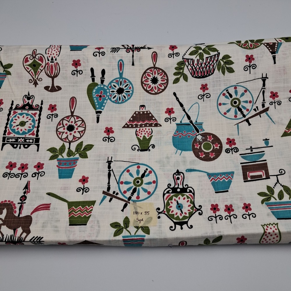 180×35 Cotton Vintage Mid Century Fabric Unbranded Sewing Notions Antique Motifs