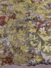Green Gold Silver Red Multicolor Embroidery sequins Lace fabric 50” Width 1 Yard