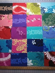 40 pcs of Hawaiian print remnants, approximately 7″ x 8″ for quilting; preowned
