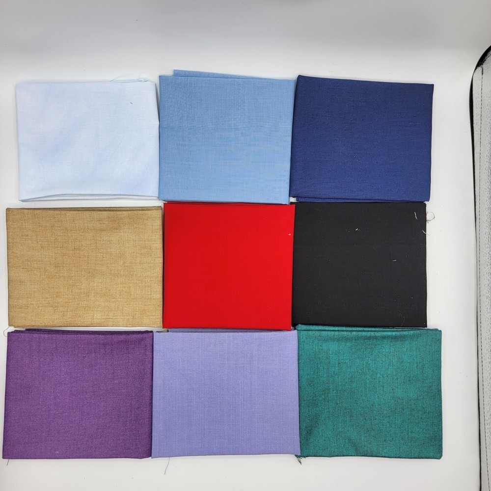 Solid/blenders 9 Fat Qtrs, blue,red,purple,black,biege,gray,brown