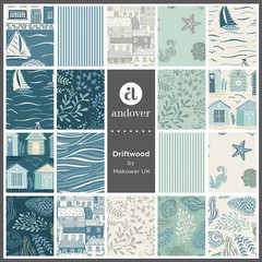 ANDOVER – Driftwood by Makower UK – Sealife – Green ,1/4 yard