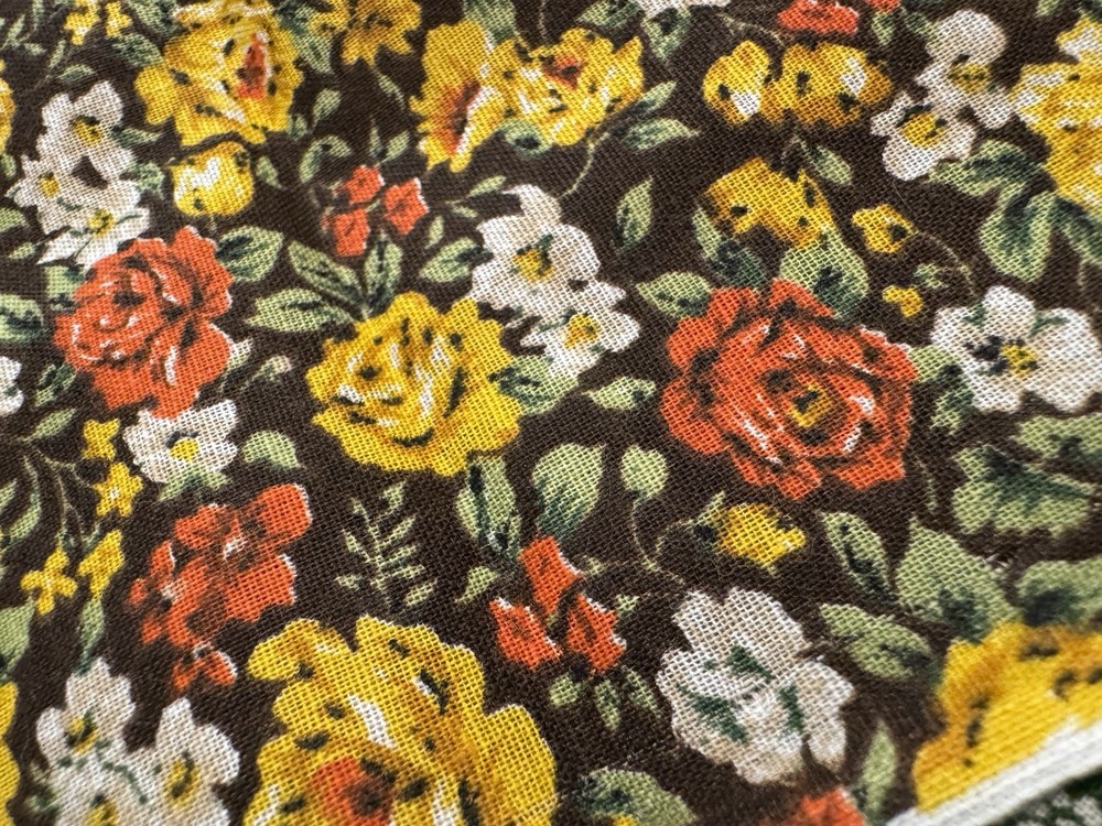 BROWN YELLOW ORANGE Green 1940s FLORAL 100% COTTON FABRIC Feedsack Feel 1 yd