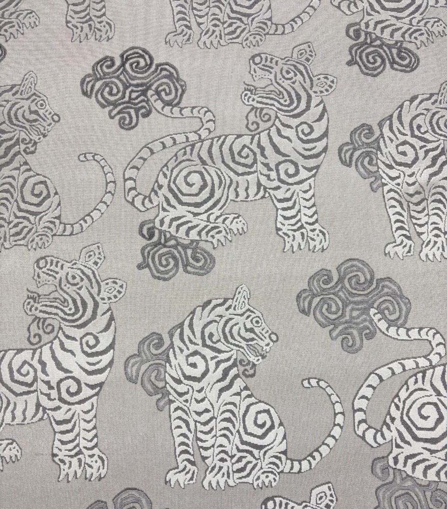 DE LEO TEXTILE AKBAR FROST GRAY VELVET TIGER DRAGON HIGH END FABRIC BY YARD 54″W