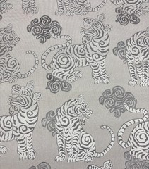 DE LEO TEXTILE AKBAR FROST GRAY VELVET TIGER DRAGON HIGH END FABRIC BY YARD 54″W