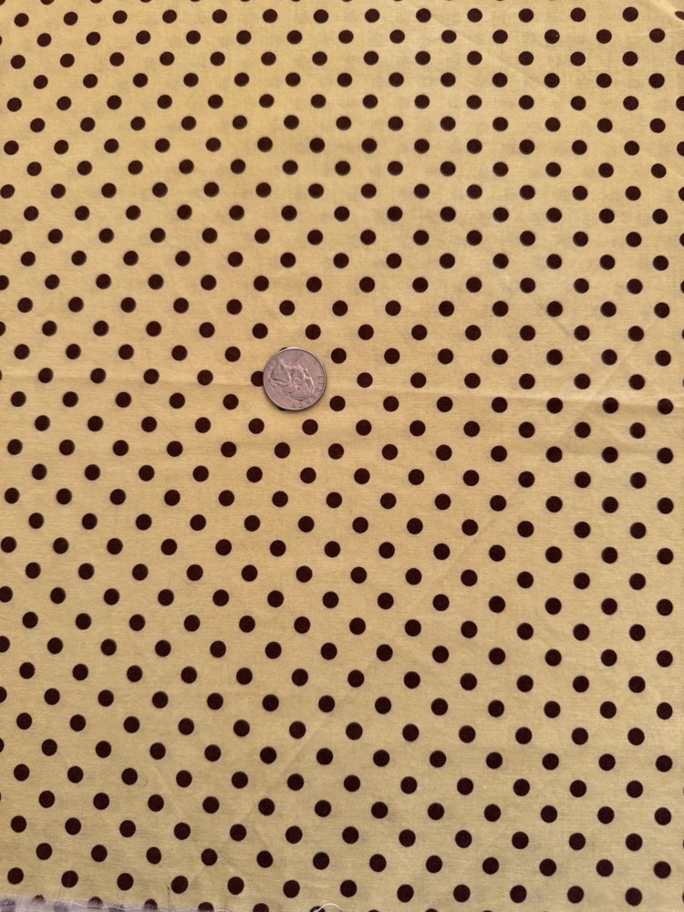 Chocolate Brown Polka Dot on Chartreuse Cotton Fabric Remnant 14” x 28”