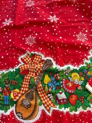 2.25 yds x 36” American Greetings Christmas Red Border Fabric Music Toys