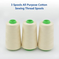 Raw White All Purpose Cotton Thread – 3 Spools, 40/2 Connecting Threads
