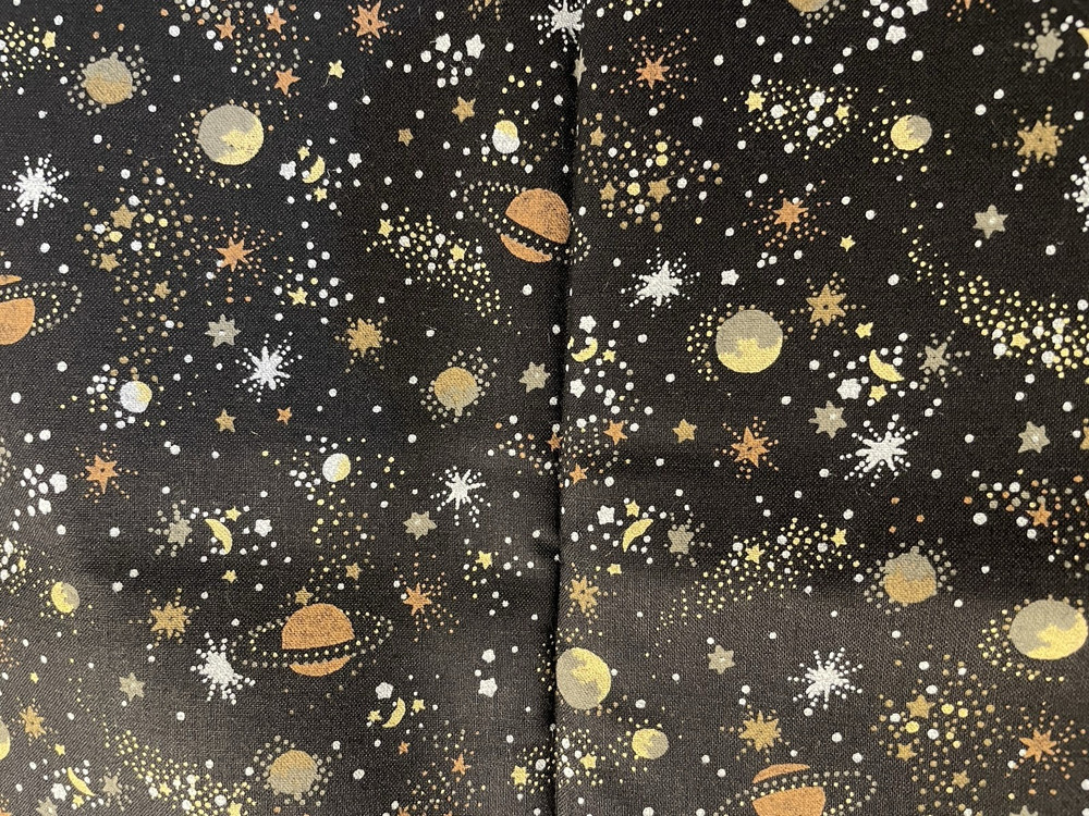 Space Fabric Night Lights Metallic,White Stars Planets Black, – Michael Miller