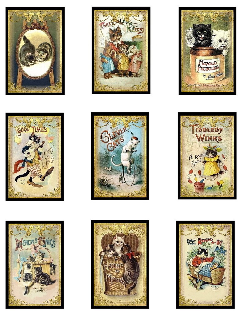 Antique Cat Designs A MULTI-SIZE Cotton Fabric Quilt Blocks Reproduction
