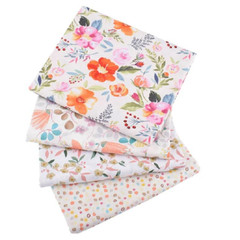 CraftsFabrics 7Pcs/lot White Floral Fat Quarter 100% Cotton Twill Printed Fabric